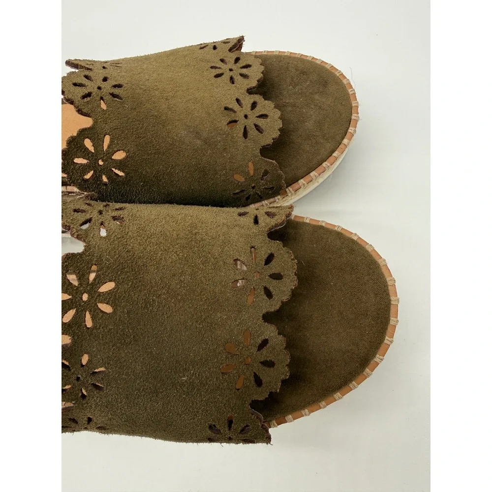 Crown Vintage Dunja Wedge Sandals Womens 10 Olive Green EUC Espadrille Suede